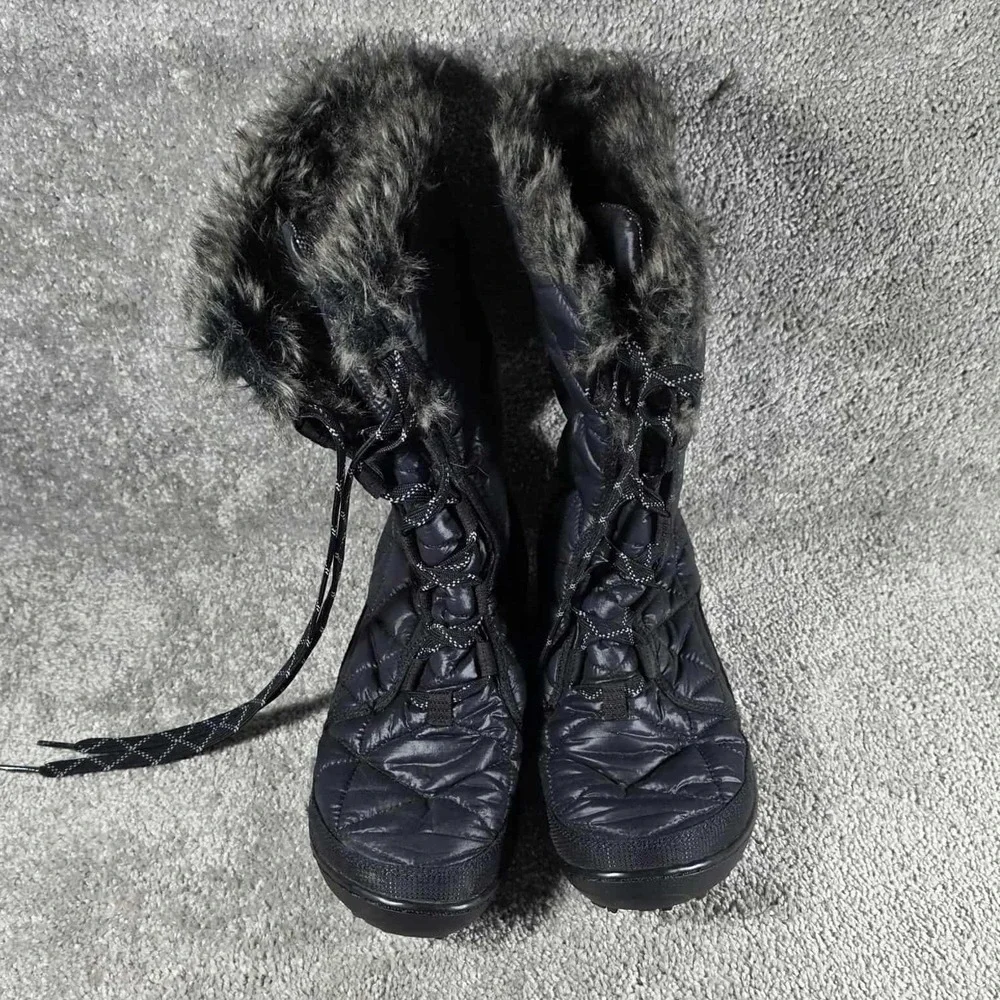 Columbia Winter Boots Mid II Omni-Heat Waterproof Black Faux Fur Trim Womens 7.5